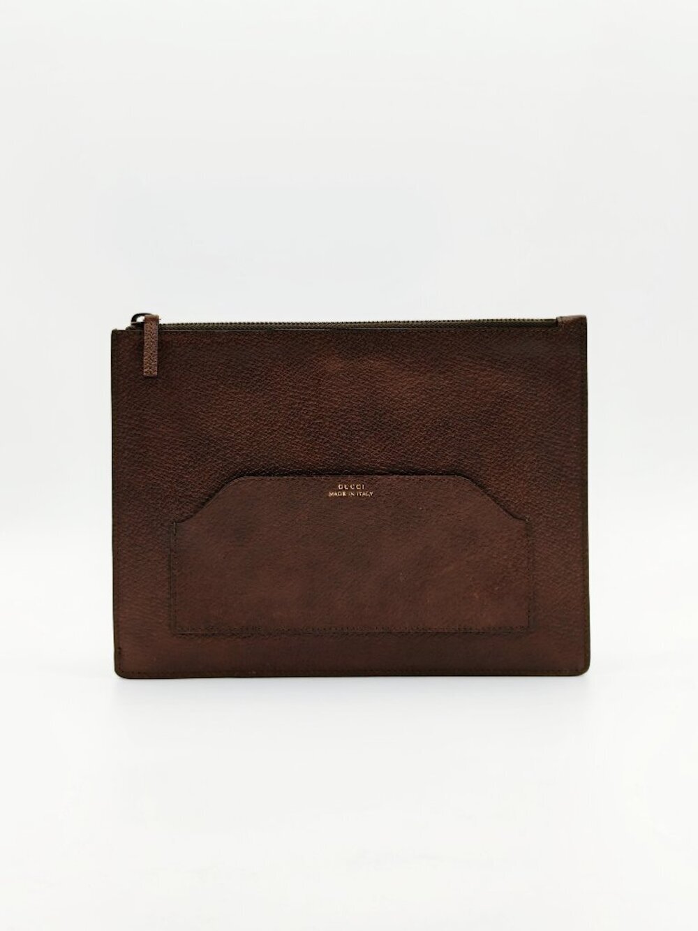Gucci Brown Leather Zip Pouch Clutch
